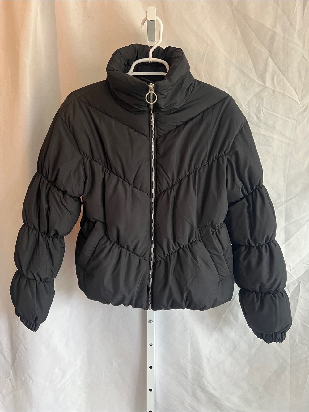 Love Tree Black Quilted Puffer Jacket with Ring-Zip